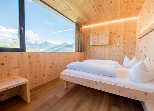 Biohotel Panorama: Doppelzimmer Sonnengruß Zirbe - Biohotel Panorama, Mals, Vinschgau, Trentino-Südtirol, Italien