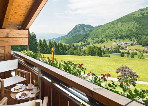 Biohotel Mattlihüs: Ausblick Balkon - Biohotel Mattlihüs, Oberjoch, Allgäu, Bayern, Deutschland