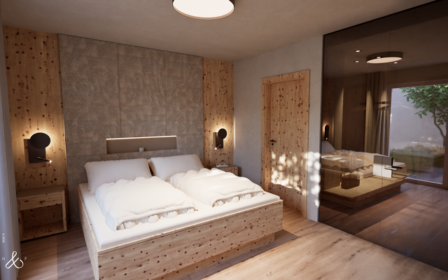 Hotel Zimmer: Familiensuite »Premium Zirbe mit eingeschränkter Aussicht« | 45 qm - 2-Raum