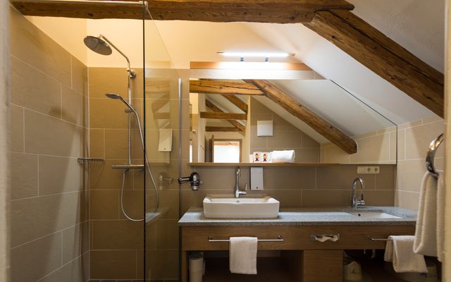 Badezimmer - Familienappartement Schreinerhof "Studio" 2-Raum | Familotel Schreinerhof Bayerischer Wald