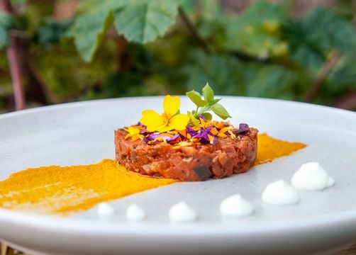 Biohotel Steineggerhof: Gemüsetartar mit Karottenaufstrich - Bio- und Bikehotel Steineggerhof, Steinegg, Dolomiten, Trentino-Südtirol, Italien