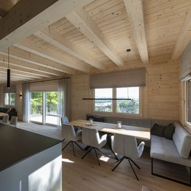 Blick von der Küche in den Wohnbereich, Chalet Kremstalblick, Neuhofen an der Krems, Oberösterreich, Österreich