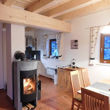 Wohn-Essbereich, Hüttendorf Flattnitz Typ II, Glödnitz, Kärnten, Österreich